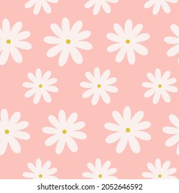 Seamless pattern with white flowers, daisies. Vector illustration 