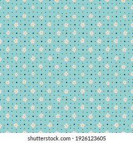 Seamless pattern with white flowers and dots. Seamless pattern. Seamless pattern can be used for wallpaper, pattern fills, web page background, surface textures.