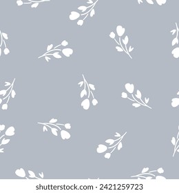Seamless pattern with white flowers and grey background