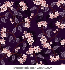 Seamless pattern with white flowers and leaves. Botanical illustration. Vector.