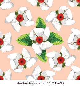 Seamless pattern white flowers on pink pastel backgground.Vector illustration watercolor style.For used wallpaper design,textile fabric or wrapping paper.