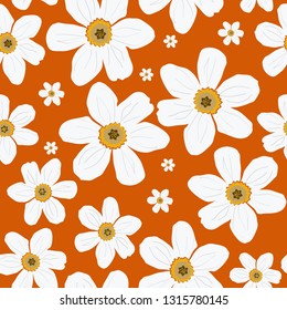 Seamless pattern of white flowers on an orange background
