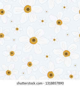 Seamless pattern of white flowers on a white background