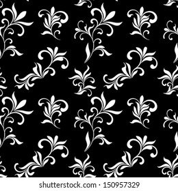 Seamless pattern with white flowers on a black background 
