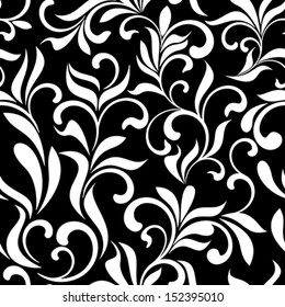 Seamless pattern with white flowers on a black background