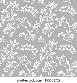 Seamless pattern with white flowers on a gray background
