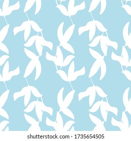 Seamless pattern with white flowers on blue background. Vector illustration. Fabric print. 