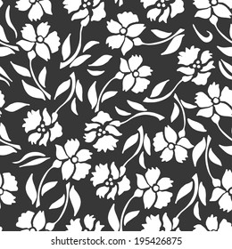 Seamless pattern with white flowers on a black background. Vector illustration