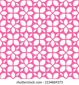 Seamless pattern white flowers on pink background. Abstract geometric floral
