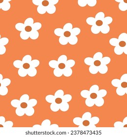Patrón sin foco con flores blancas sobre fondo naranja. Diseño de otoño. Flores de margarita vagamente viejas. Ilustración vectorial aislada dibujada por mano