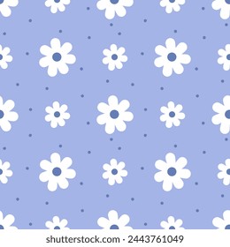 seamless pattern with white flowers on pastel blue background 