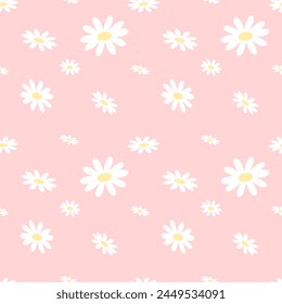 Seamless pattern with white flowers  on pastel pink background vector illustration.