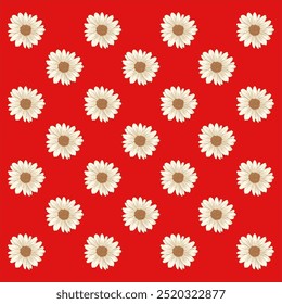 Padrão contínuo com flores brancas no fundo vermelho