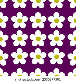 Seamless pattern with white flowers on purple background.