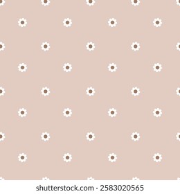 Seamless pattern with white flowers on beige background