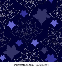 Seamless pattern with white flowers on a blue background