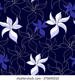 Seamless pattern with white flowers on a blue background
