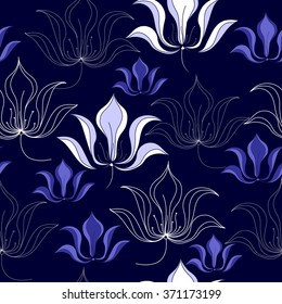 Seamless pattern with white flowers on a blue background