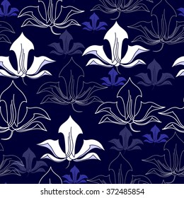Seamless pattern with white flowers on a blue background