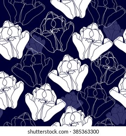 Seamless pattern with white flowers on a blue background