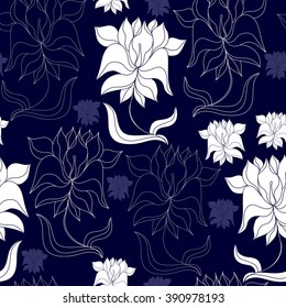 Seamless pattern with white flowers on a blue background