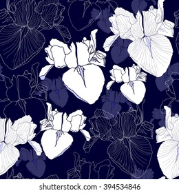 Seamless pattern with white flowers on a blue background
