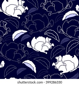 Seamless pattern with white flowers on a blue background