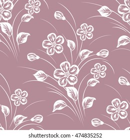 Seamless pattern with white flowers on pink background. Vector illustration.