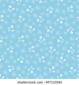 Seamless pattern with white flowers on a blue background. Background for gift wrapping. Decoration fabric. Wallpaper design. Stylish beautiful baby seamless pattern
