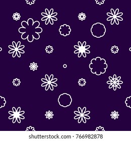 Seamless pattern with white flowers on blue background