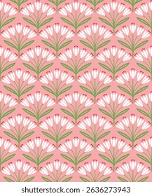 Seamless pattern with White flowers, Textile, Fabric, Wrapping paper, Pink background, navy blue, tulip