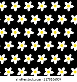 Seamless pattern white flowers with yellow on black background flat vector, Seamless floral pattern