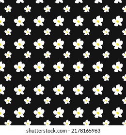 Seamless pattern white flowerss on the black background flat vector, Seamless floral pattern chamomiles