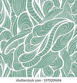 Seamless pattern of white flowing lines on a light green background.