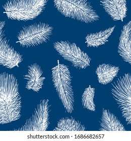 Seamless pattern of white fluffy birds feathers