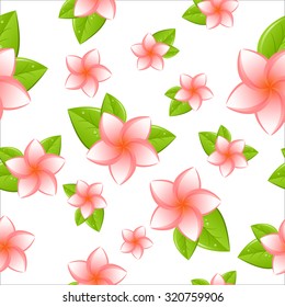 Seamless pattern - White frangipani flowers, vector illustration