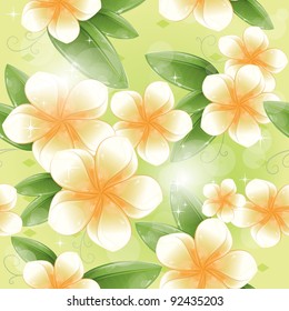 Seamless pattern - White frangipani flowers, vector illustration, eps-10