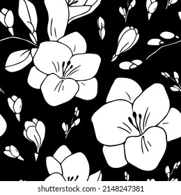 Seamless pattern with white freesia flowers