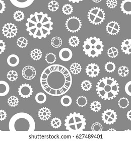 seamless pattern with white gears on a dark gray background