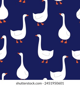 Seamless pattern with white geese. Abstract simple print with domestic waterfowl. Vector graphics.