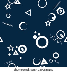 
Seamless pattern: white geometric shapes on a classic blue background. Abstract background. vector. illustration