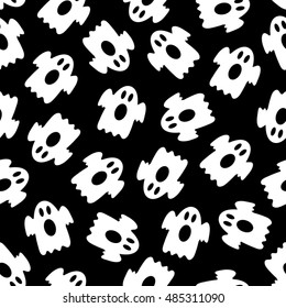 Seamless pattern of white ghosts on a black background