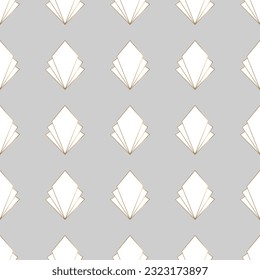 Seamless pattern with white and golden geometric elements on light grey background. Vector background.