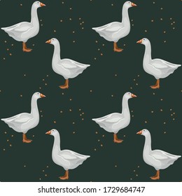 Seamless pattern with white goose. Stylized goose. Wallpaper, print, wrapping paper, banner, poster, promotional material. Vector illustration.