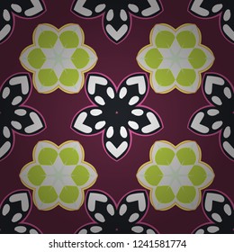 Seamless pattern with white, green and brown elements, curls and ornaments. Vector oriental style arabesques.