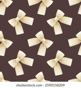 Seamless pattern with white hair bows with beads. Butterfly bows pattern on dark background. Vintage celebration concept, party decoration. Pastel illustration for kids and adults.