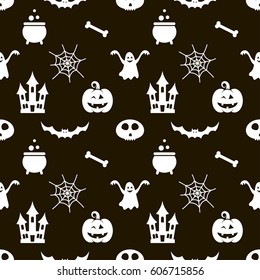 Seamless pattern with white white Halloween icons