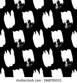 Seamless pattern with white hand drawn scribble smear on dark background. Abstract grunge texture. Vector illustration