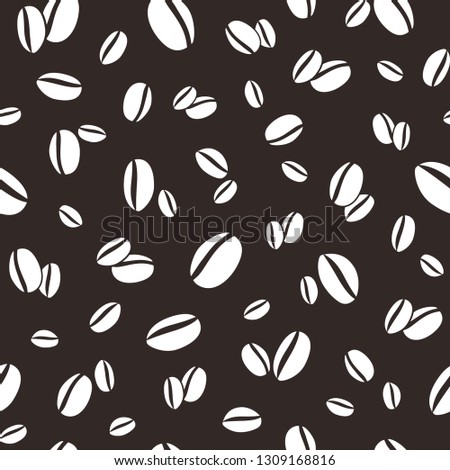 seamless pattern with white hand drawn coffee beans on broun background. Flat cartoon vector ornament. Good for print on paper or fabric.