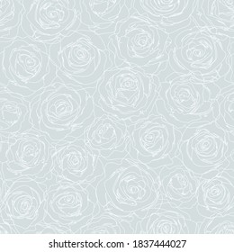 Seamless pattern of white hand-drawn roses, vector